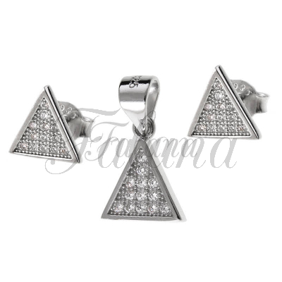 Komplet srebrny z cyrkonią trójkąt