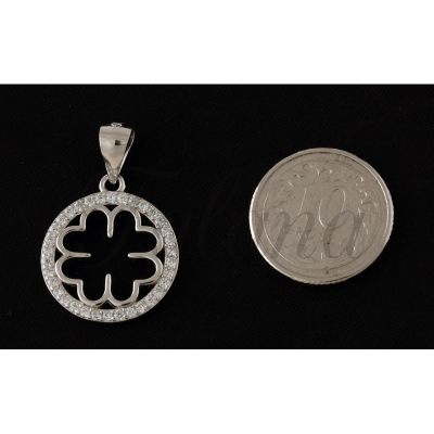 Wisiorek srebrny koniczynka w kółku z monetą 10 groszy w0419
