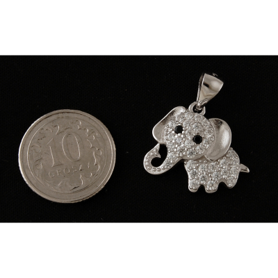 Wisiorek srebrny Słoń słonik z monetą 10 groszy w0427